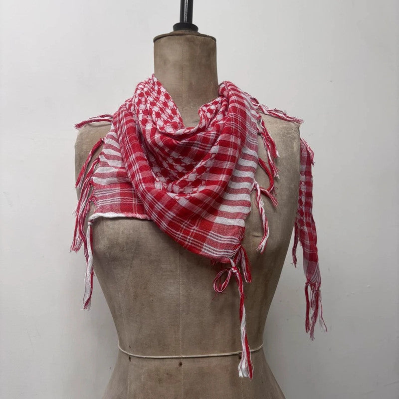 red checked tassel scarf