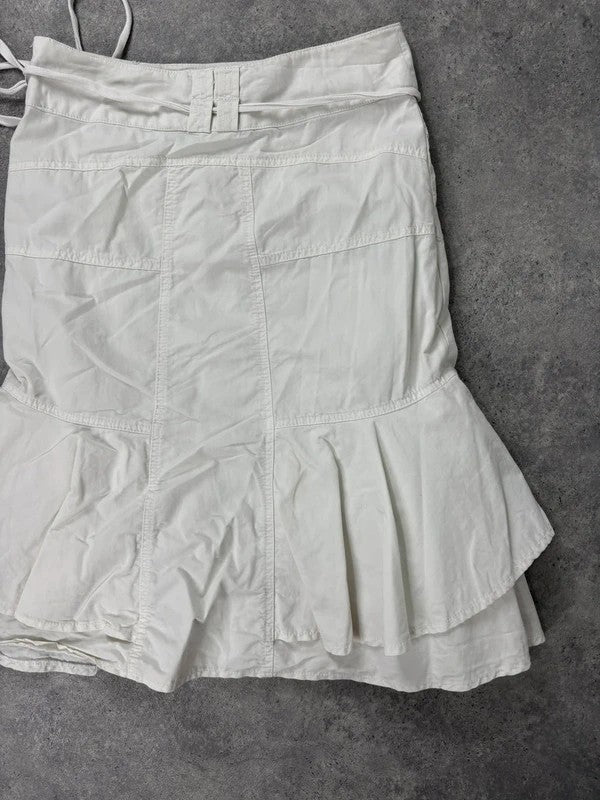 white ruffle low rise layered midi skirt