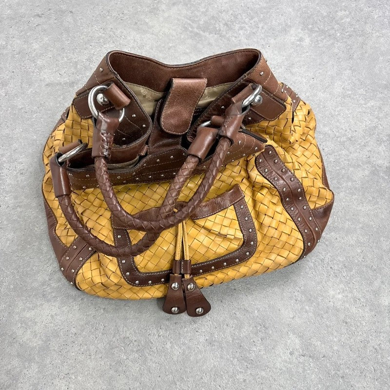 Woven leather brown Karen millen studded handbag