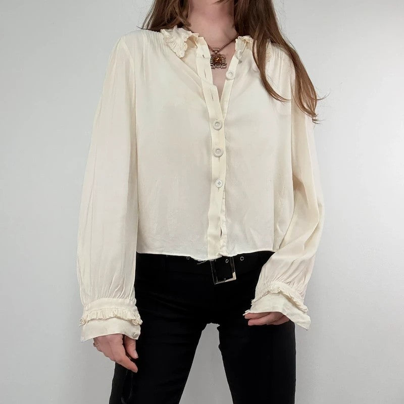 antique cream pleated ruffle Edwardian lace shirt