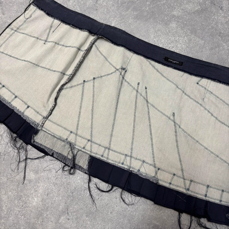 distressed grunge pleated denim mini skirt