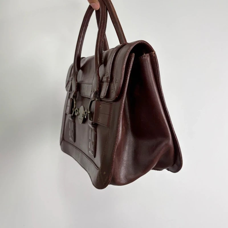 maroon brown Karen millen grunge briefcase handbag