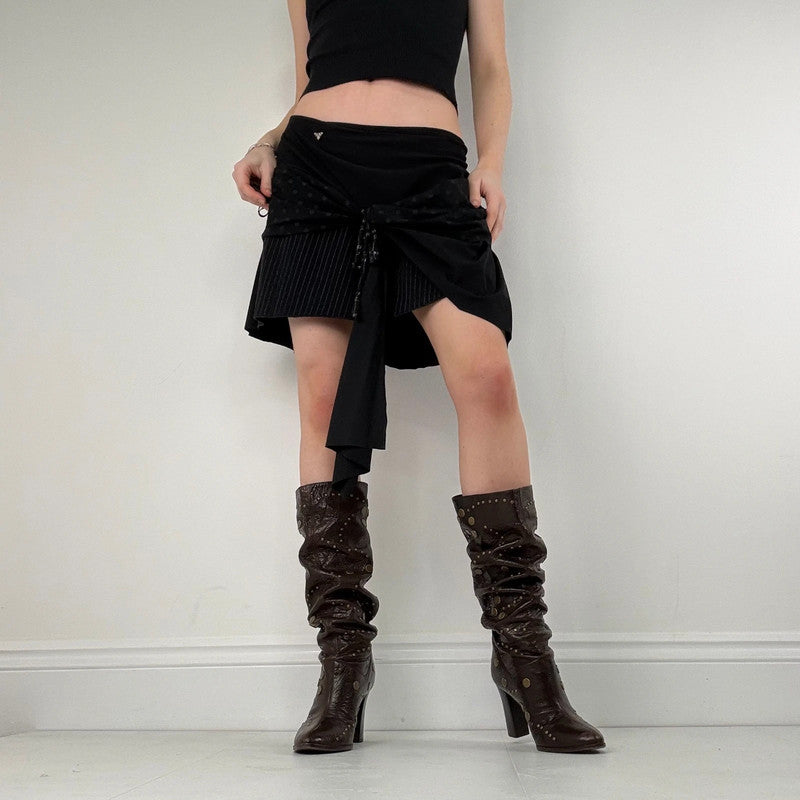 asymmetric black pinstripe polkadot skirt