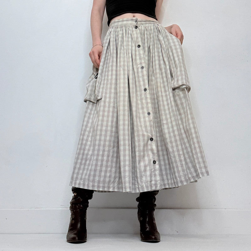 gingham checked flared maxi skirt