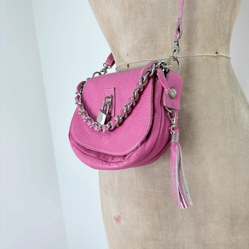 Pink leather chain shoulder bag