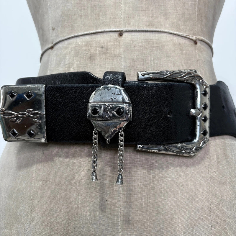 thick black leather buckle belt