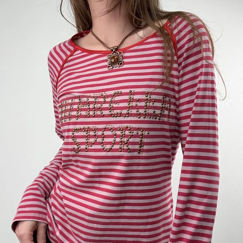 pink and red striped long sleeve Marella t-shirt