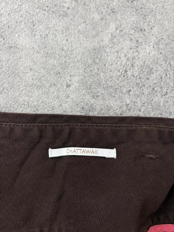pleated brown cotton thick waistband drop waist puff midi skirt