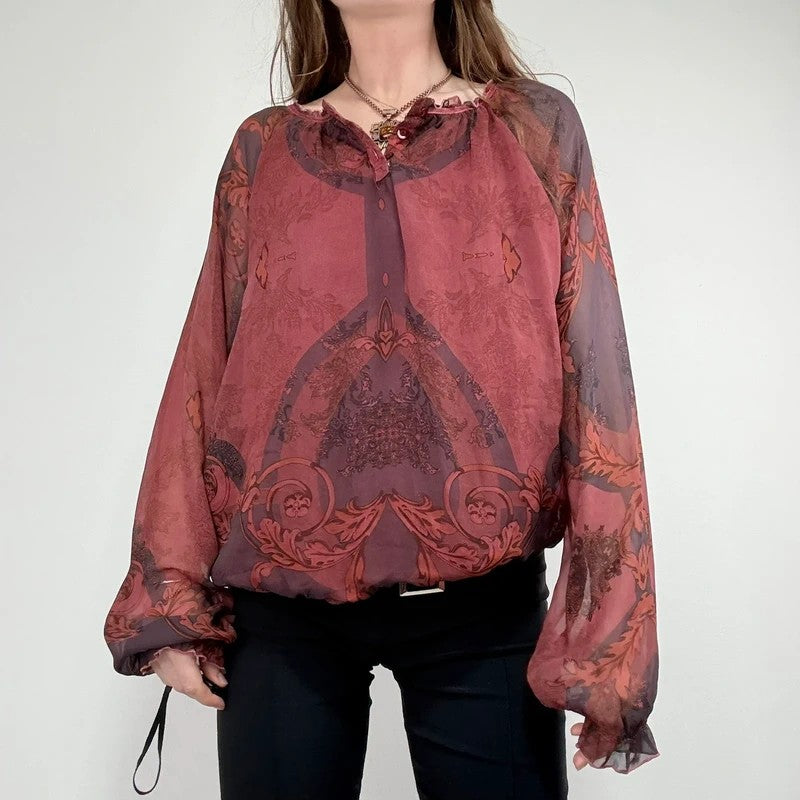 puff slouchy paisley burgundy blouse