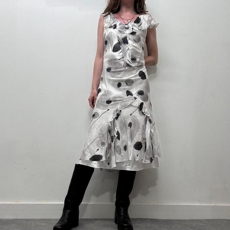 sheer silk ruffle polkadot summer dress
