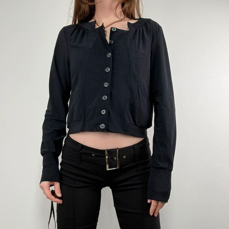 black polkadot cropped stuctured button through shirt