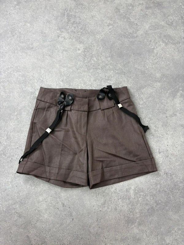 brown mini shorts with braces