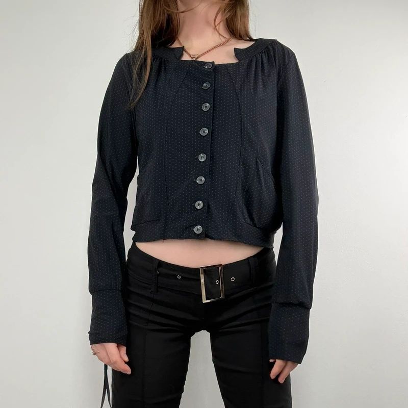 black polkadot cropped stuctured button through shirt