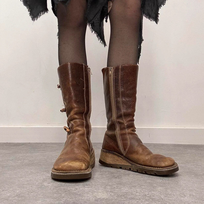 tan leather heeled toggle boots
