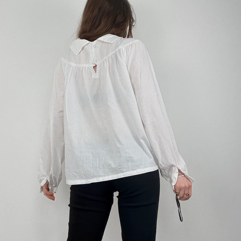 white cotton lace puff shirt