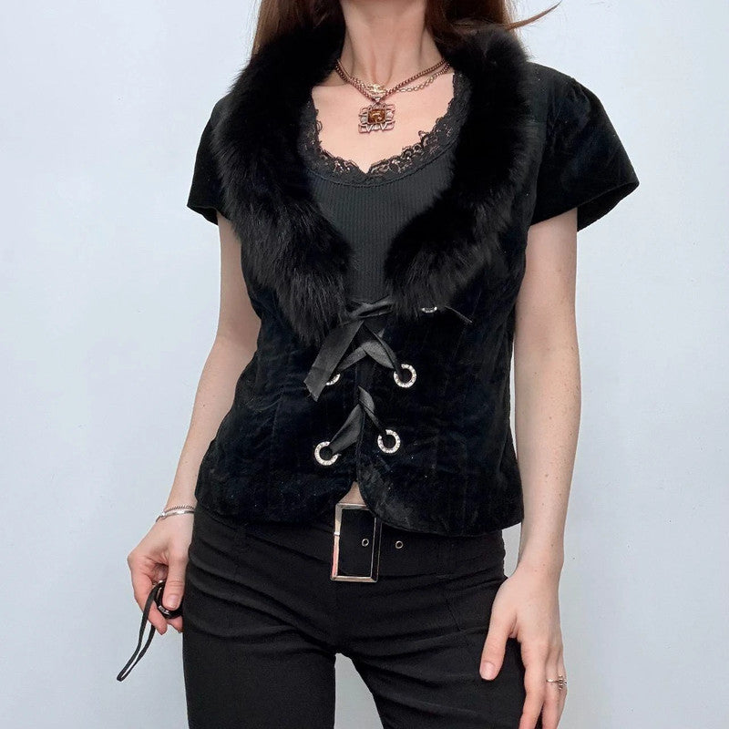 black velvet cropped mini corset jaket
