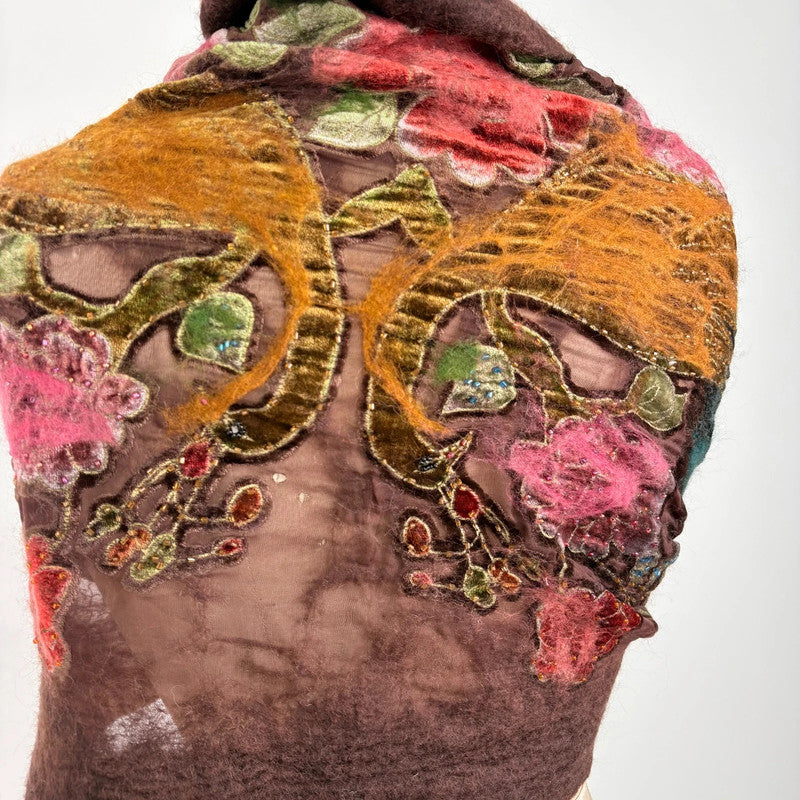 brown felt silk boho fairy scarf