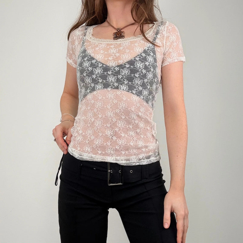 white lace floral mesh t-shirt