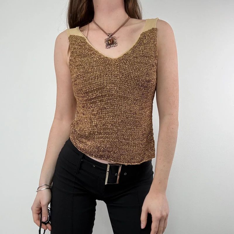 tan knitted slouchy vest top