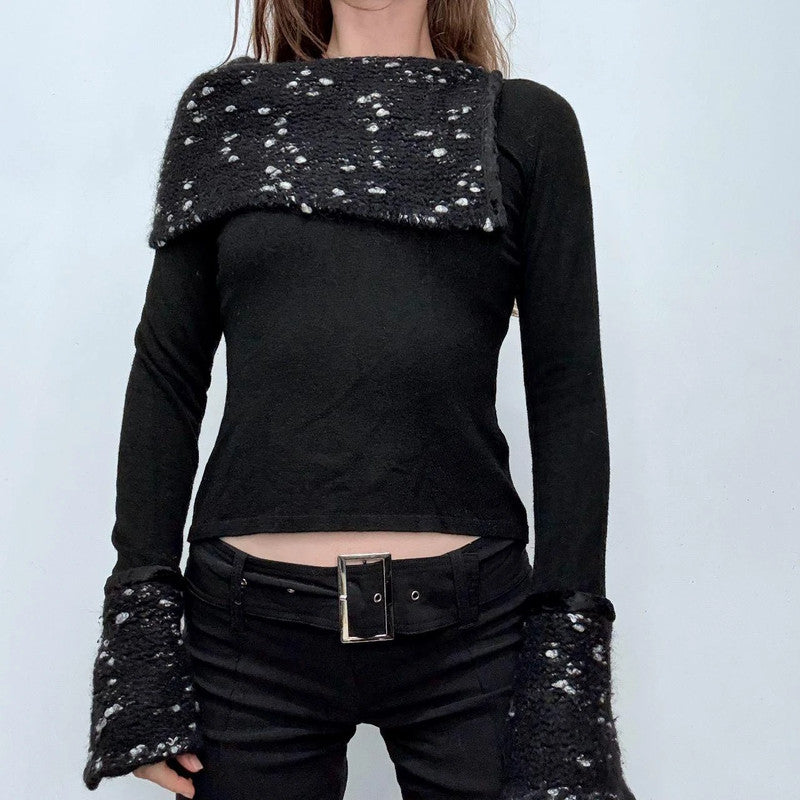 black flared asymmetric knit top