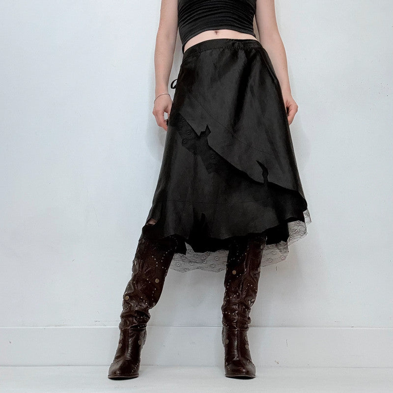 black sheer lace floaty flared grunge skirt