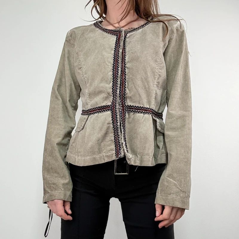 khaki flared braided ribbon military napolionic jacket