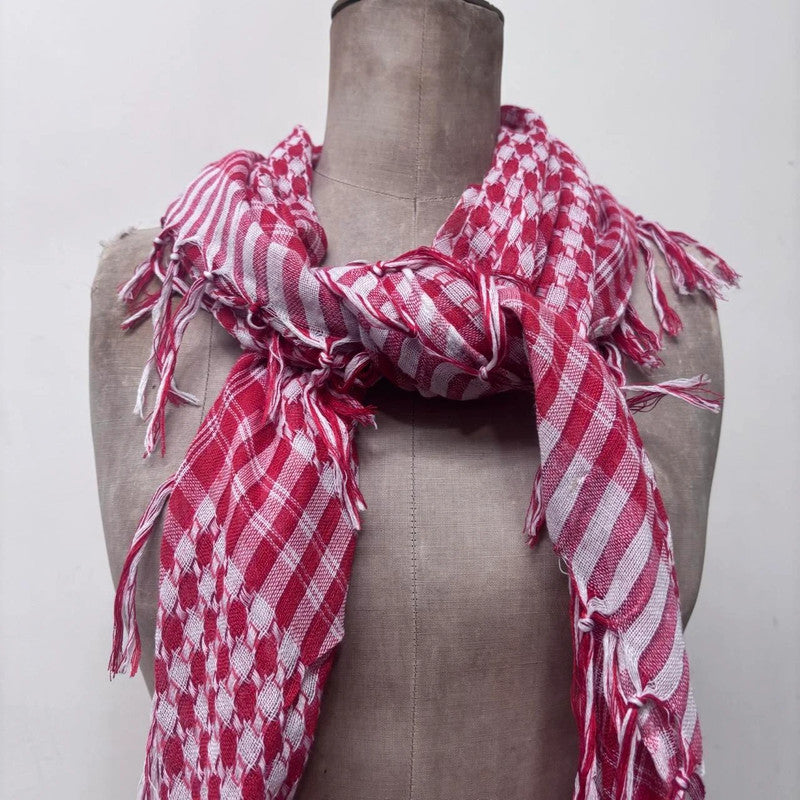 red checked tassel scarf
