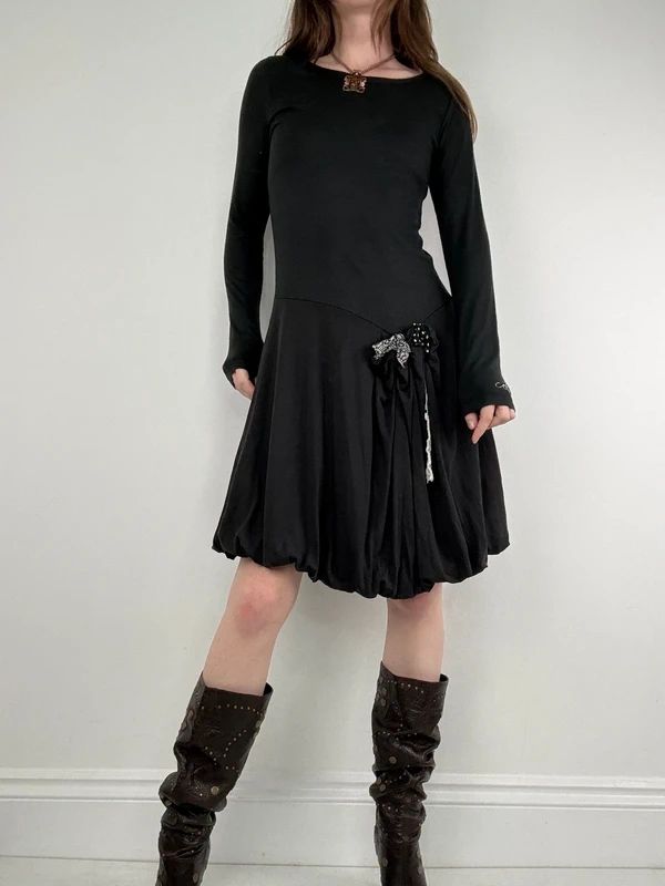 cop copine long sleeve pleated puff dress