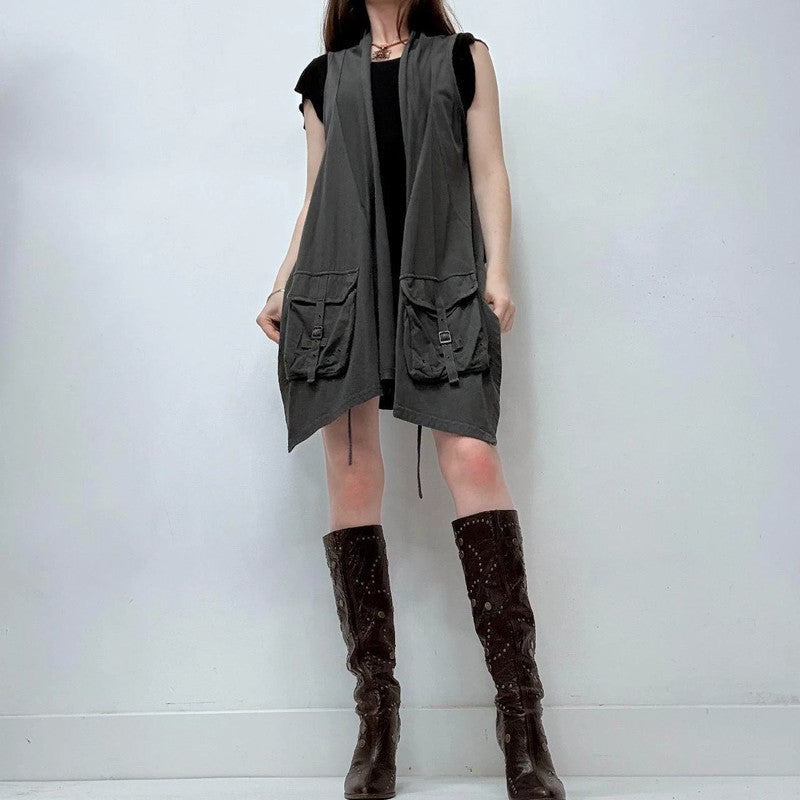 cargo draped grey long vest