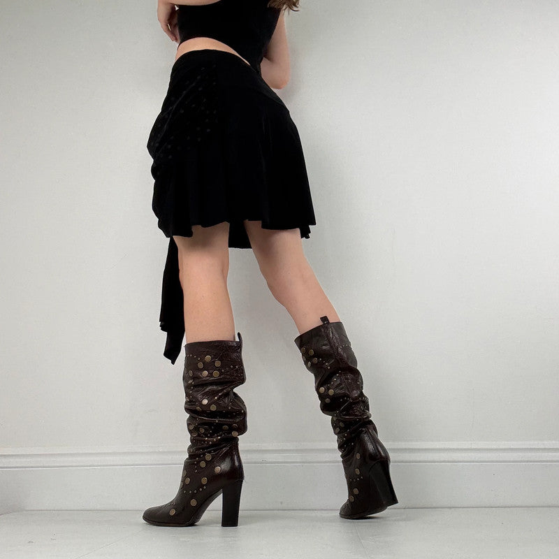 asymmetric black pinstripe polkadot skirt