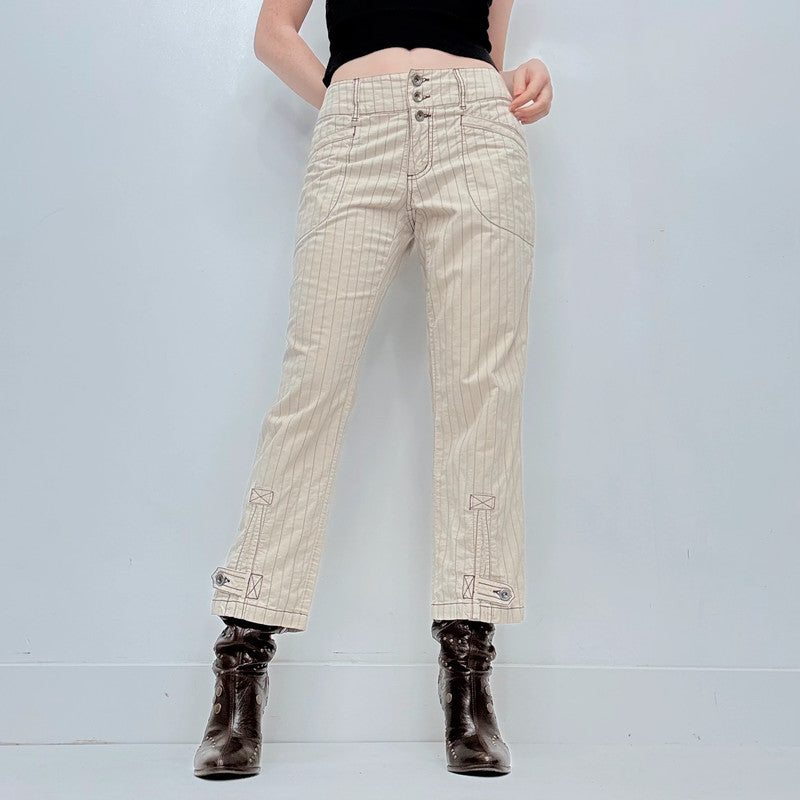 cream pinstripe trousers