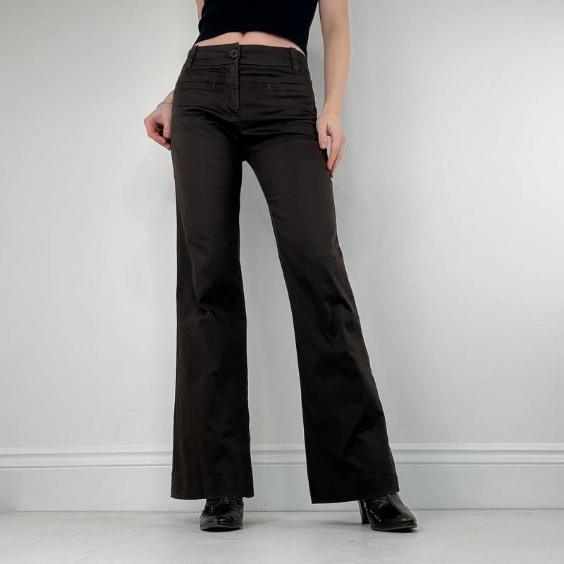 Brown flared pocket front trousers