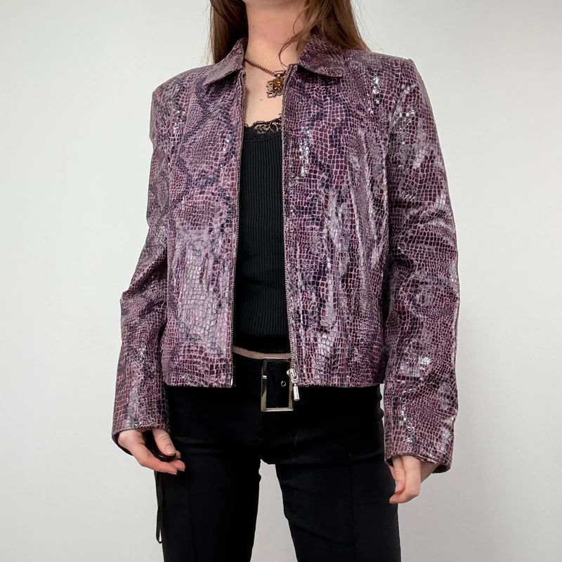 boxy Snakeskin Leather Jacket