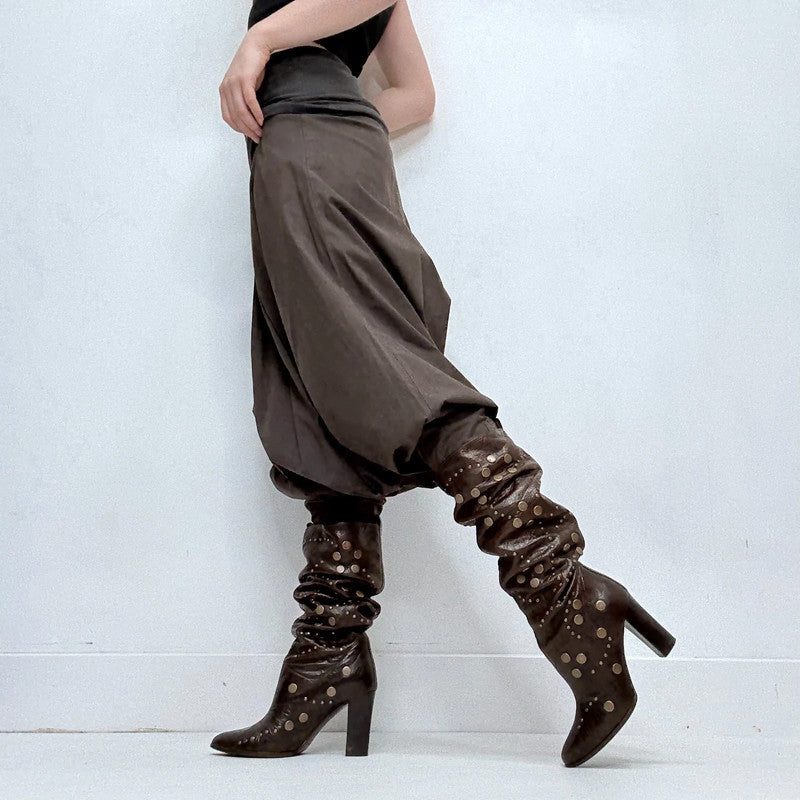 Cop Copine brown drop waist batwing slouchy trousers