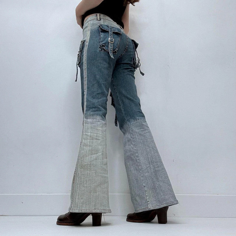 distressed grunge flared cargo jeans