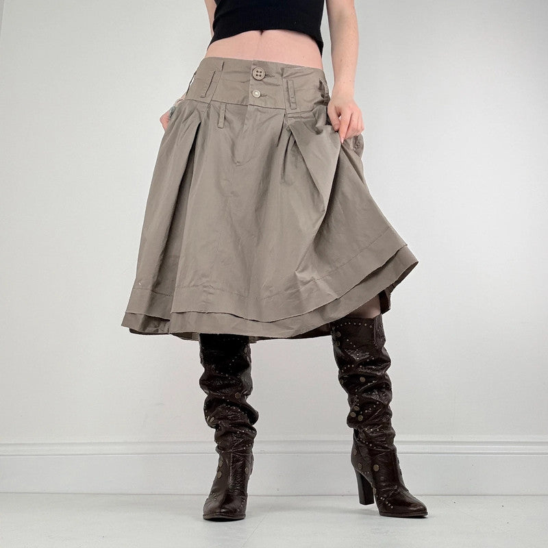 structured pleated khaki skirt