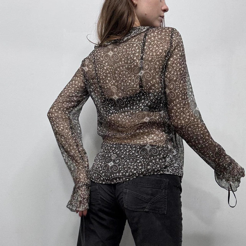 sheer paisley printed brown fairy shirt