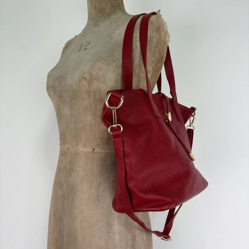 Italian leather red handbag with chic gold hardware