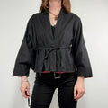 black linen boxy cropped kimono jacket
