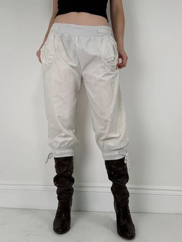low rise white cotton lace bloomer capri trousers