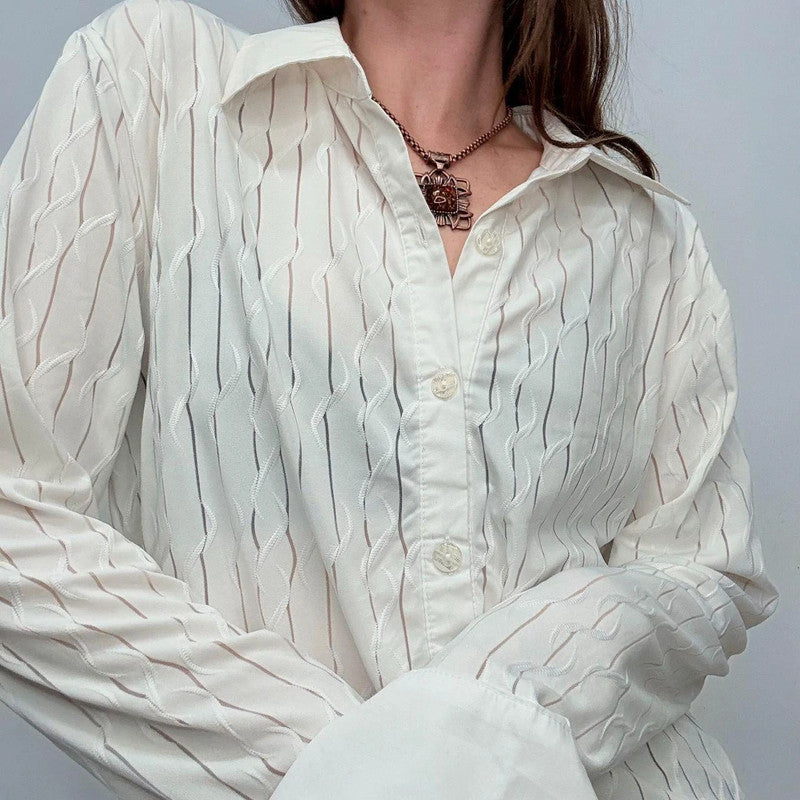 sheer white stretch flared shirt