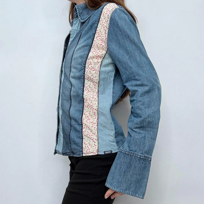 denim striped western floral shirt