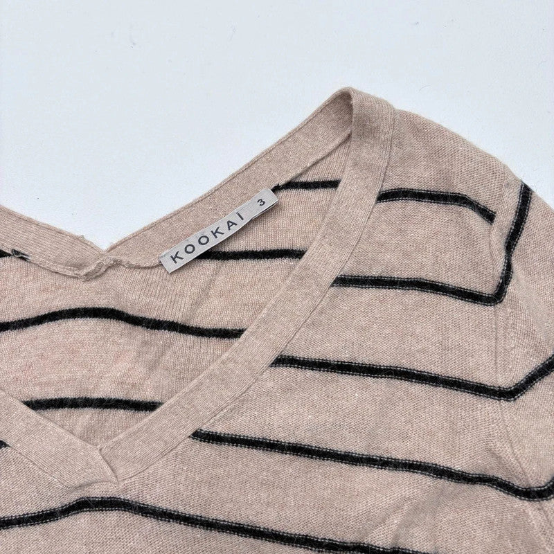 tan pinstripe wide neck slouchy jumper