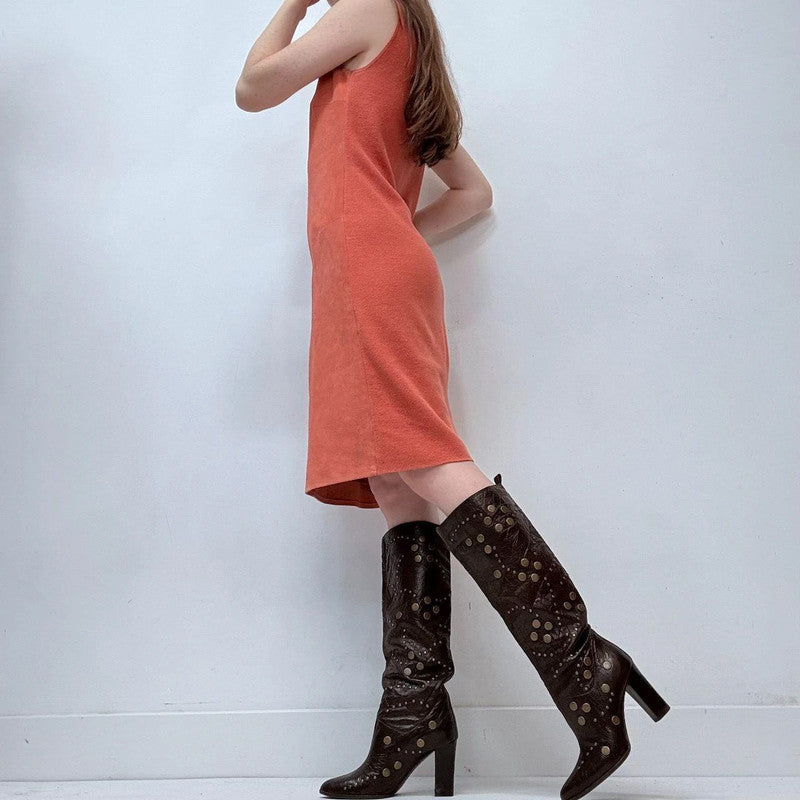 Ralph Lauren suede coral fitted dress