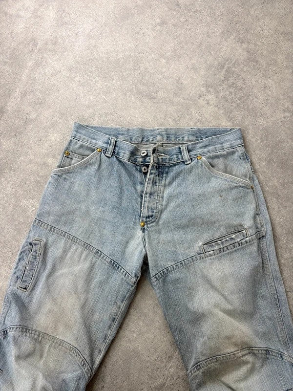 distressed light wash G-star raw cargo flare jeans