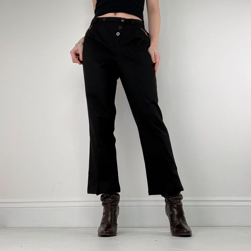 black asymmetric button grunge trousers