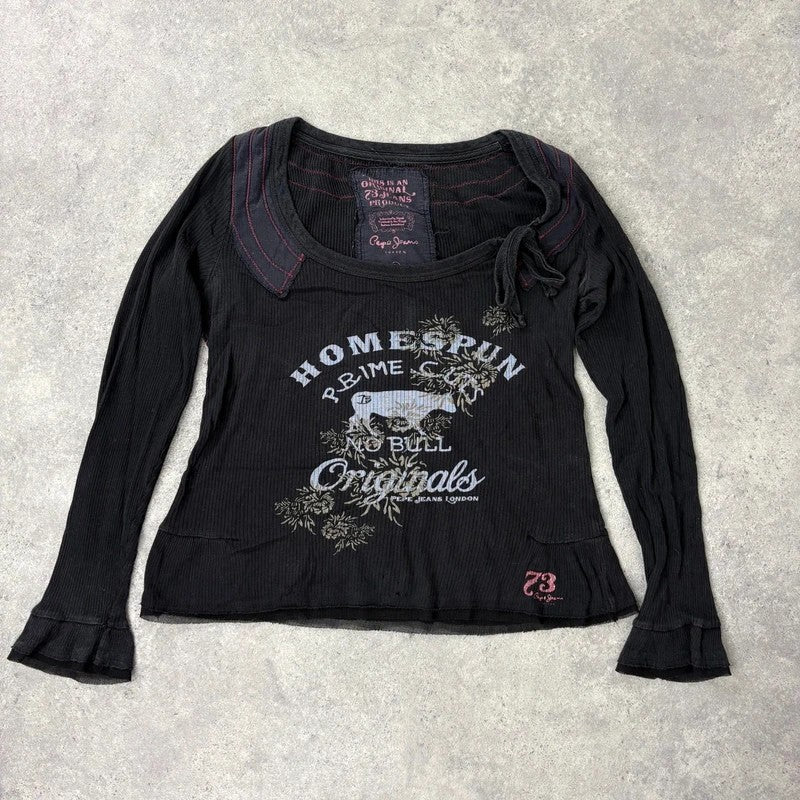black long sleeve slouchy graphic t-shirt