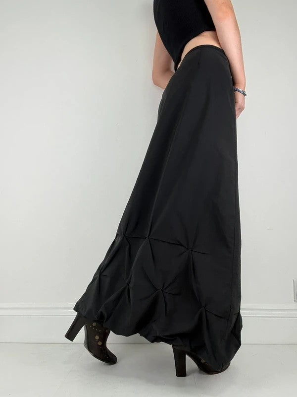 Black pleated puff maxi cargo skirt
