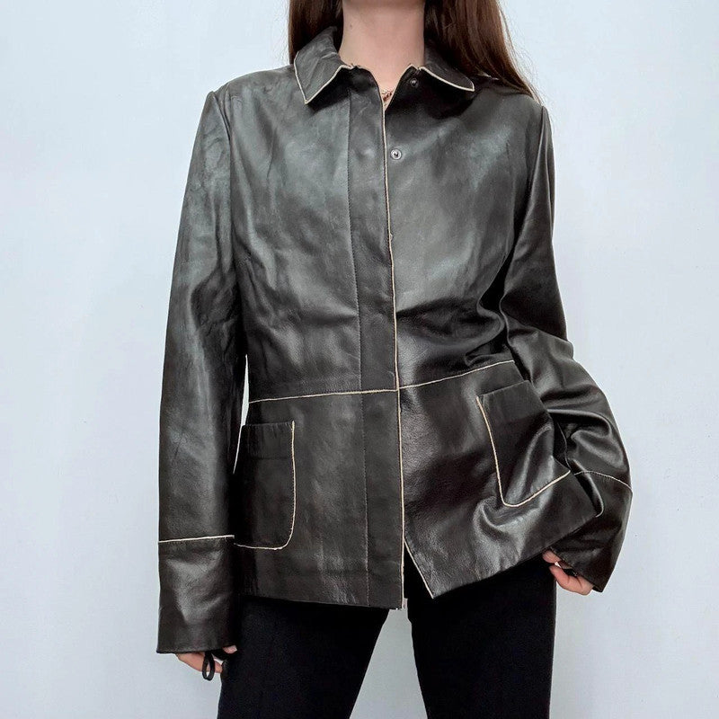 black leather minimalist jacket