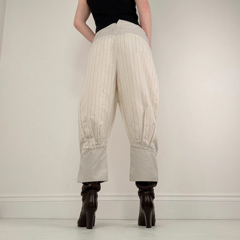 pleated pinstripe cropped cuffed trousers